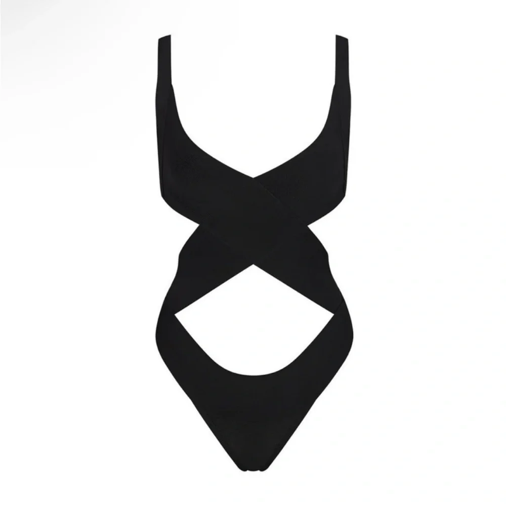 SKIMS Women's Knit Beachwear Bandage Monokini One Piece | Color: Onyx | NEW/NWT!